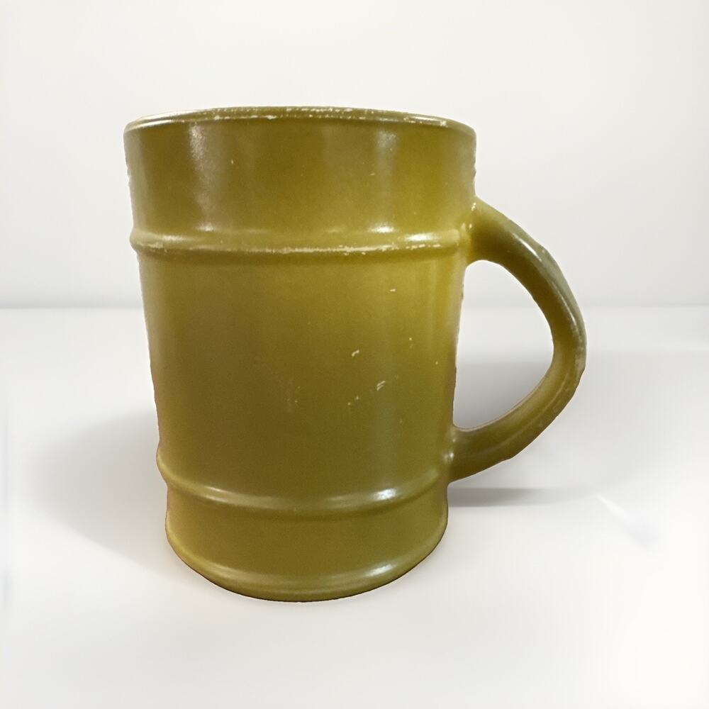 Vintage Fire King Ranger Barrel Coffee Mug Olive Green Avocado Anchor Hocking MC